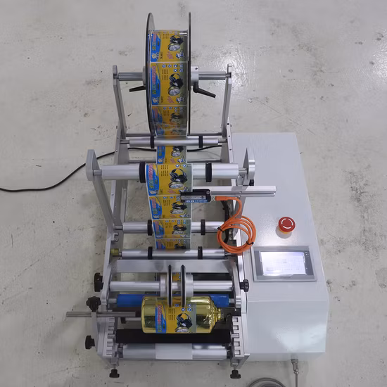 Máquina de colar pequenos adesivos Gosunm Vinho Cerveja Garrafa de água Frasco Lip Balm Ampola Jar Copo Recipiente Envoltório em torno de máquina de rotulagem de garrafa redonda semiautomática