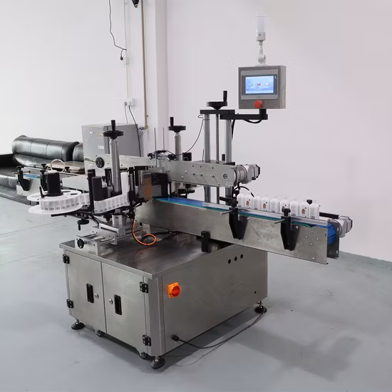 Máquina de rotulagem de adesivos de dupla face Gosunm, aplicador de etiqueta de garrafa quadrada de dois lados, caixas de balde, máquina de rotulagem de dupla face de papelão